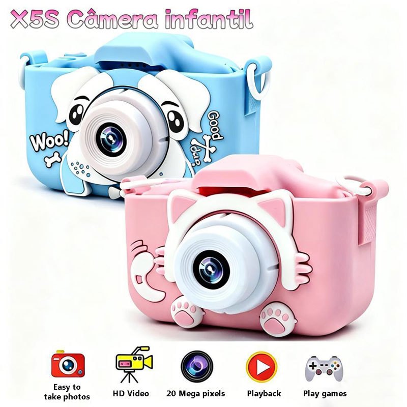 Mini Câmera Dupla Gato Digital Infantil Recarregável Dos Desenhos Animados Das Crianças Instantânea