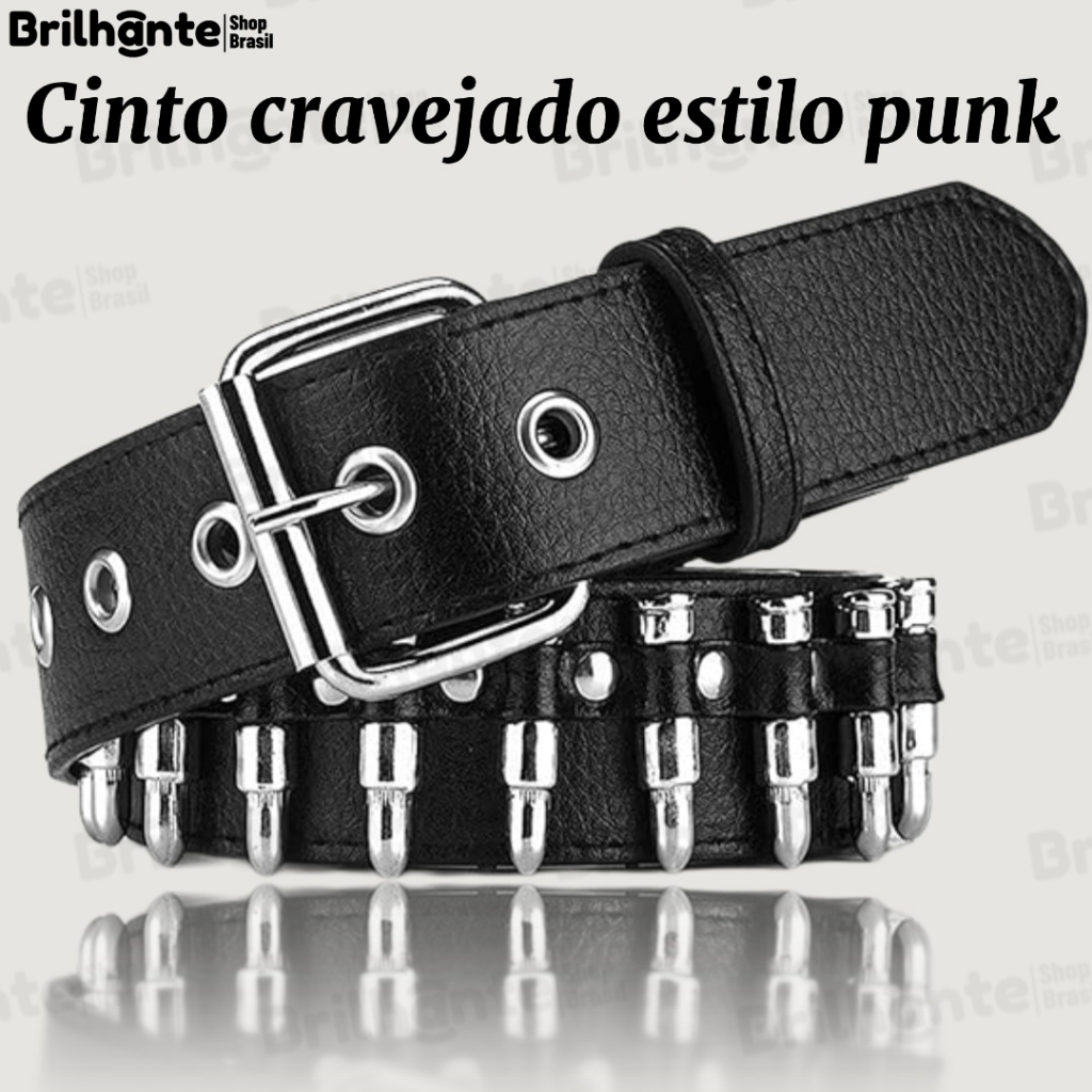 Cinto de corrente com rebites estilo punk europeu e americano, estilo rock em Oferta na Shopee