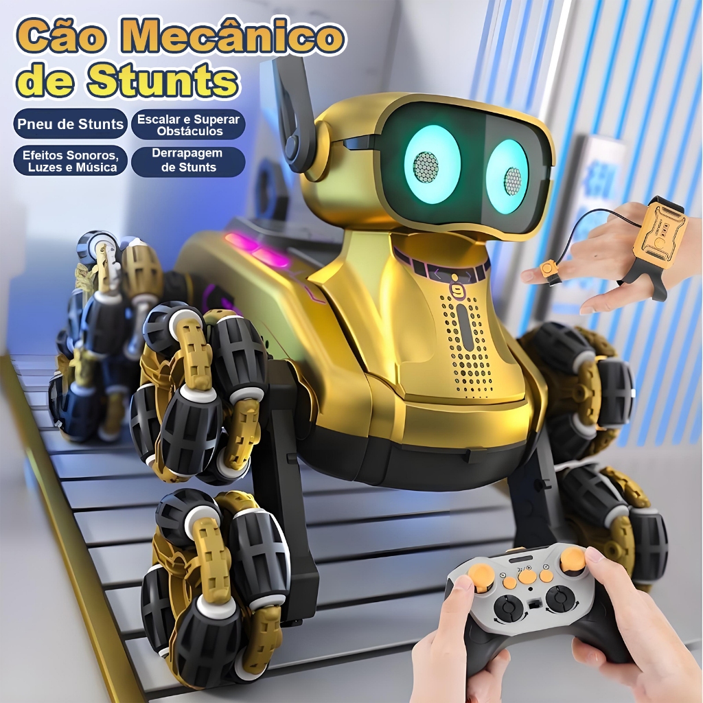 Cão Robô Inteligente De Controle Duplo | Gesto E Remoto Todo-Terreno De 8 Rodas Programável