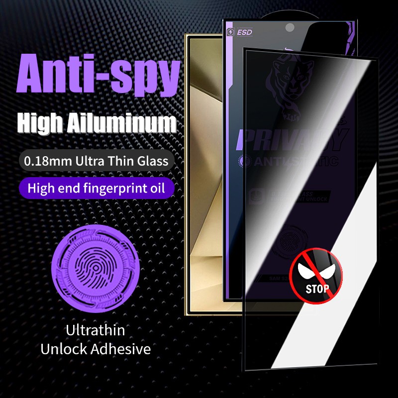 Impressão digital desbloqueando Privacidade Película de vidro Para Samsung Galaxy S26 S25 S24 S23 S22 S21 Ultra Plus