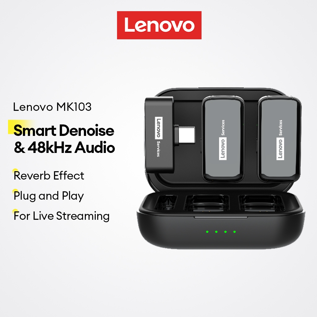 Microfone De Lapela Sem Fio Lenovo MK103 E Com Cancelamento Inteligente De Ruído Áudio De Qualidade De CD De 48 Khz Reve em Oferta na Shopee