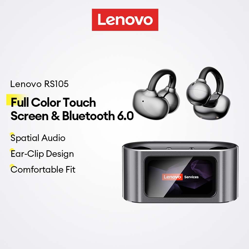 Fones De Ouvido Bluetooth Lenovo RS105 E Sem Fio Com Clipe Aberto Tela De Toque LCD Colorida Áudio Espacial 6.0 Mais