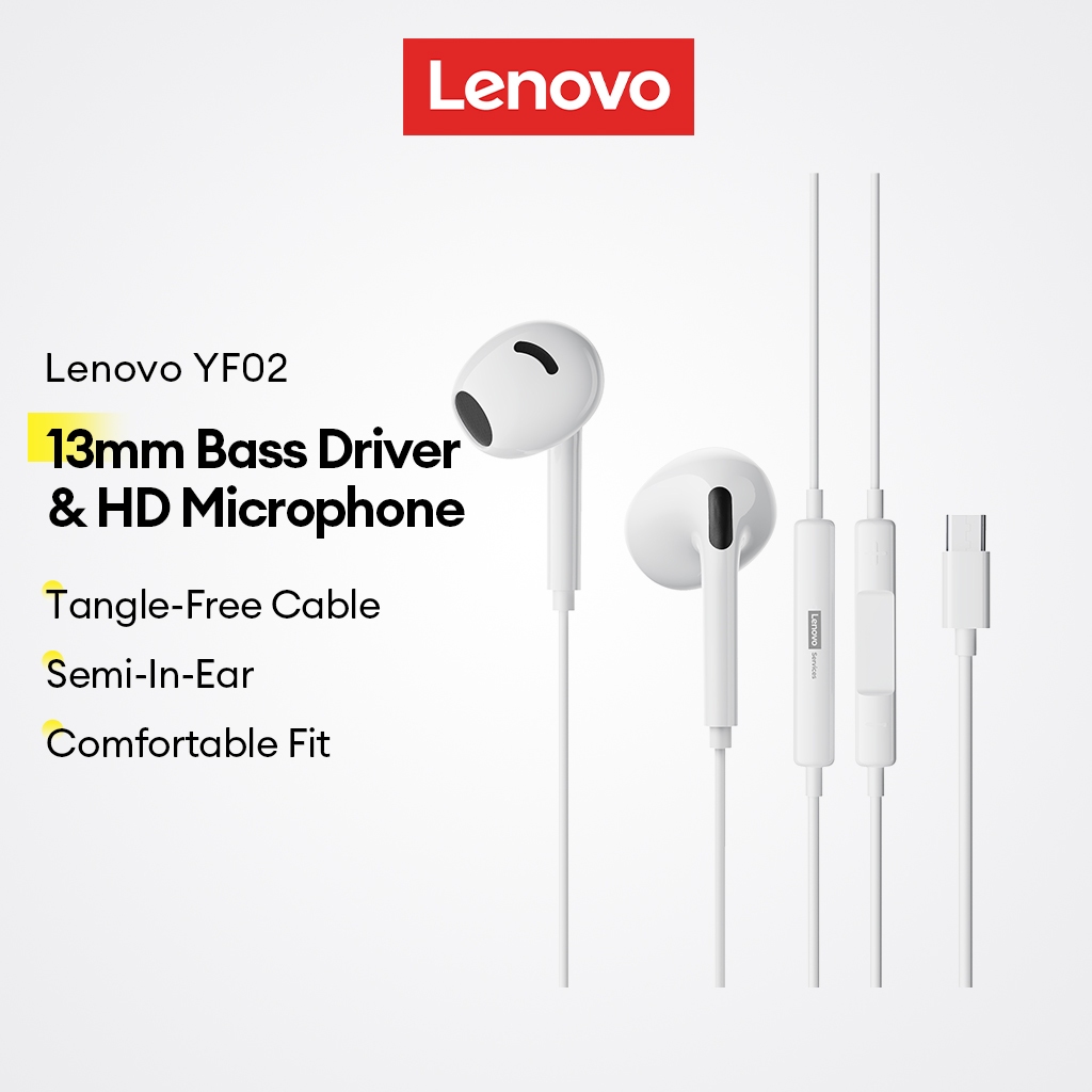 Fones De Ouvido Com Fio Lenovo YF02 E Semi-Intra-Auriculares Driver De Graves De 13 Mm Microfone HD Mais Cabo Sem Emaran em Oferta na Shopee