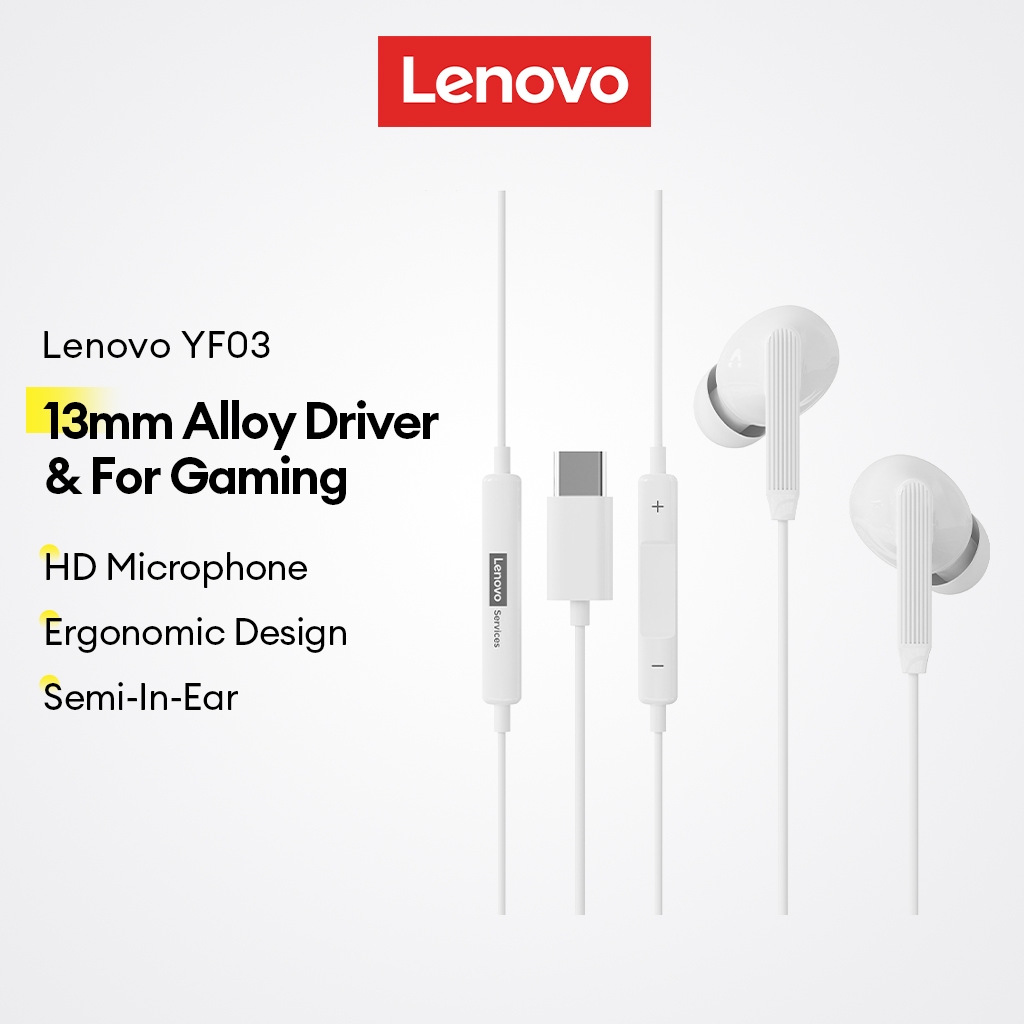 Fones De Ouvido Com Fio Lenovo YF03 E Semi-Intra-Auriculares Driver De Liga De 13 Mm Microfone HD Mais Design Ergonômico