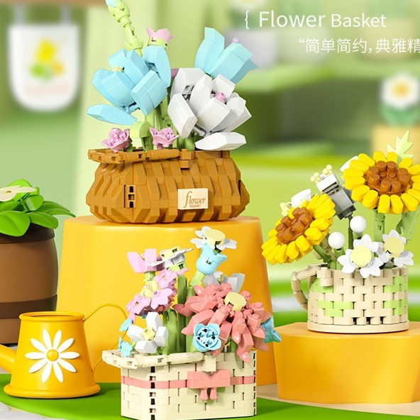 Cesta De Flores Simulada Série DIY Bloco De Construção Pequena Partícula Brinquedo Presente