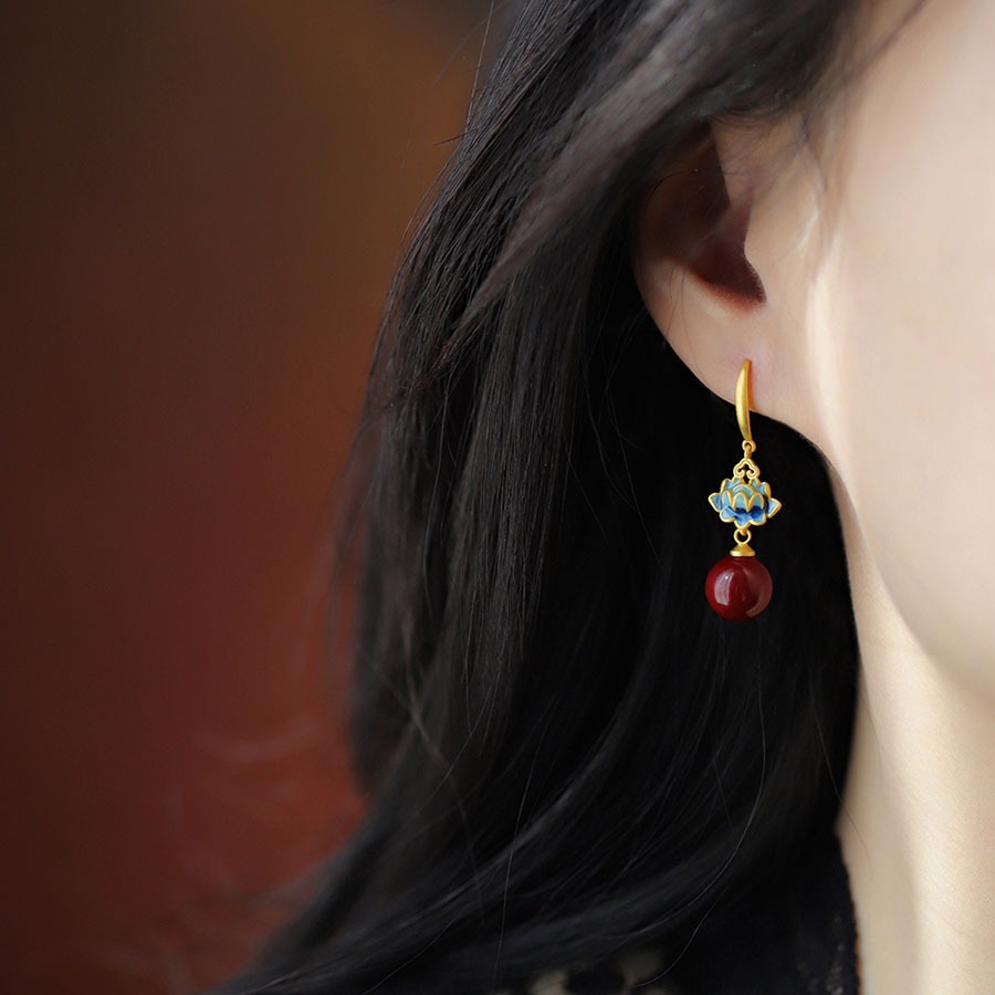 Retro novo chinês lótus brincos novo estilo High-End estilo chinês luz luxo elegante brincos — imagem 2 de 2