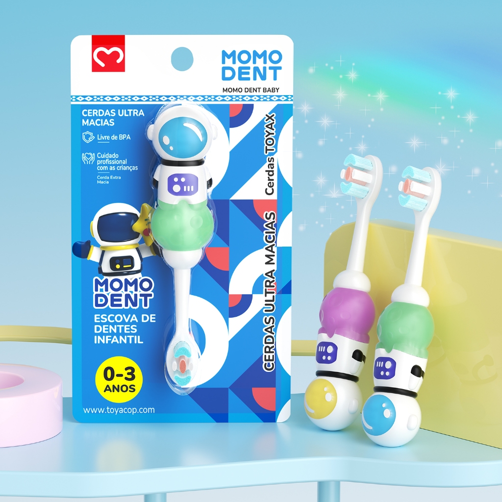 Escova de dentes infantil MOMODENT Astronaut, 0-3 anos, cerdas Super macias, 2 cores disponíveis