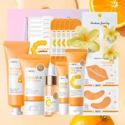 Obtenha Brilho Instantâneo ! LAIKOU Kit De Vitamina C Coleção De 10 Unidades Com Máscara Removível , Soro , Creme Tonifi
