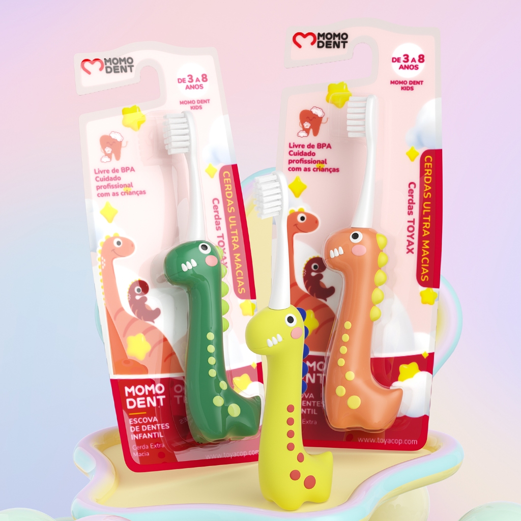 MOMODENT dinossauro molde protetor dentes escova dentes infantil, fofo, atrair a atenção do bebê