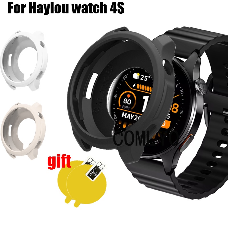 Para Haylou Relógio 4S Caso Smartwatch Inteligente Capa Protetora Escudo De Silicone Macio Filme Protetor De Tela
