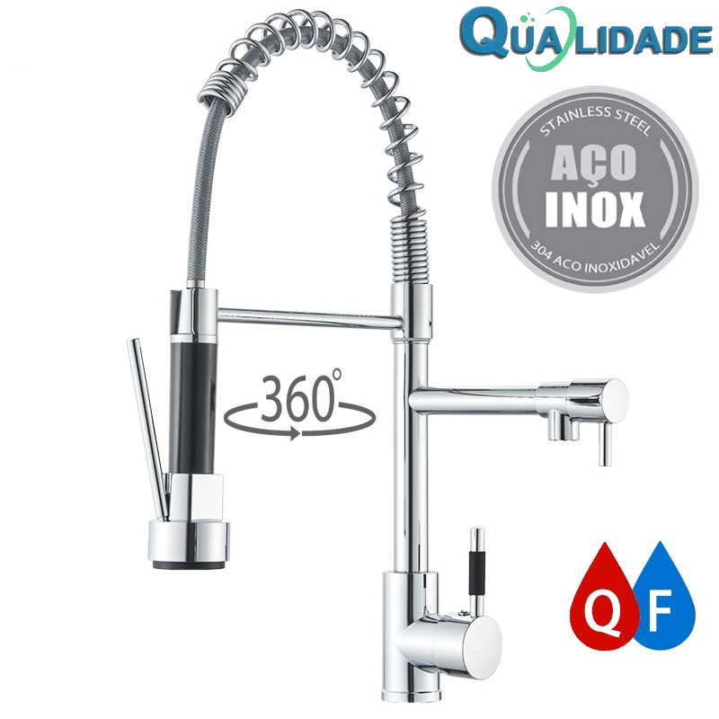 Torneira Cozinha Gourmet Inox Flexivel Para Monocomando Bifuncional Torneiras De Pia Retráteis Com Spray Extensor