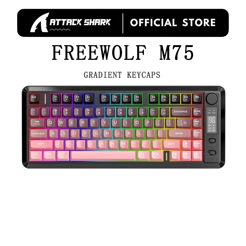 FREEWOLF M75 Teclado Compacto Sem Fio Para Jogos De 82 Teclas-Modo Duplo (Bluetooth/2.4G) Tela OLED Retroiluminada RGB em Oferta na Shopee