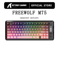 FREEWOLF M75 Teclado Compacto Sem Fio Para Jogos De 82 Teclas-Modo Duplo (Bluetooth/2.4G) Tela OLED Retroiluminada RGB