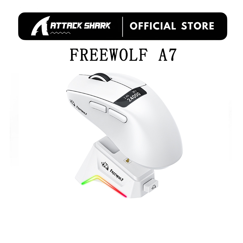FREEWOLF A7 Mouse De Jogo Sem Fio Leve Tri-Modo Com Tela RGB Base De Carregamento Magnético Pata3311 24000DPI Para/Escri em Oferta na Shopee