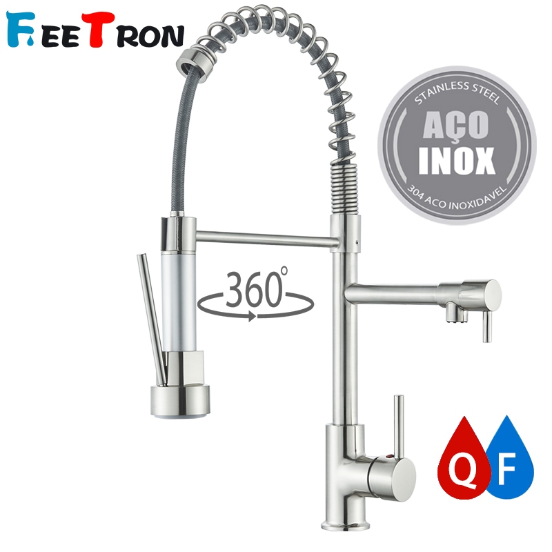 Torneira Cozinha Gourmet Monocomando Com Spray Extensor Prata Torneira De Cozinha Superior Tubo De Água Flexível