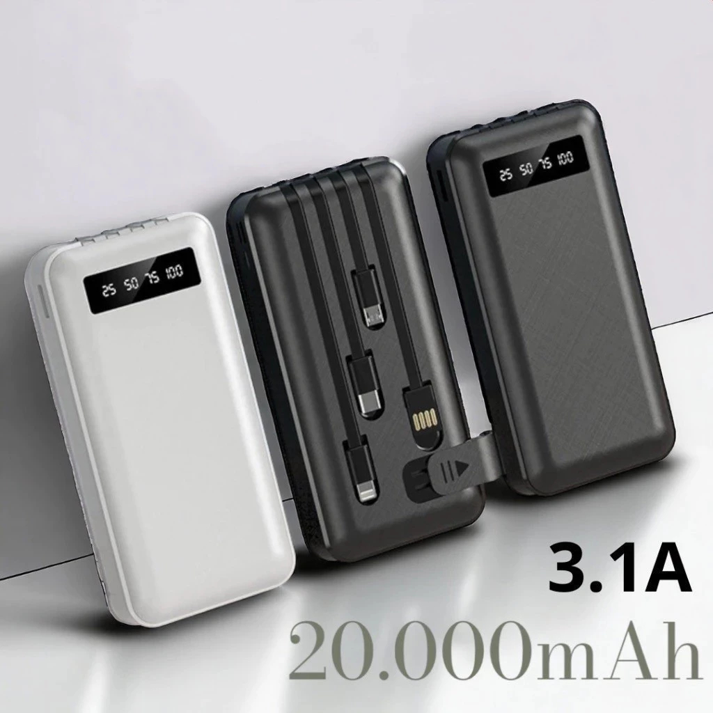 Carregador Power Bank Portátil de celular 20000mah Universal Saida 4 Cabos