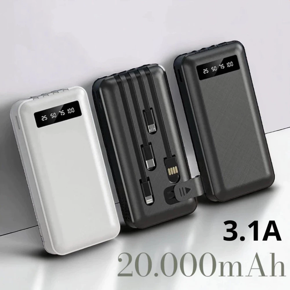 Carregador Power Bank Portátil de celular 20000mah Universal Saida 4 Cabos MUNDO ONLINE