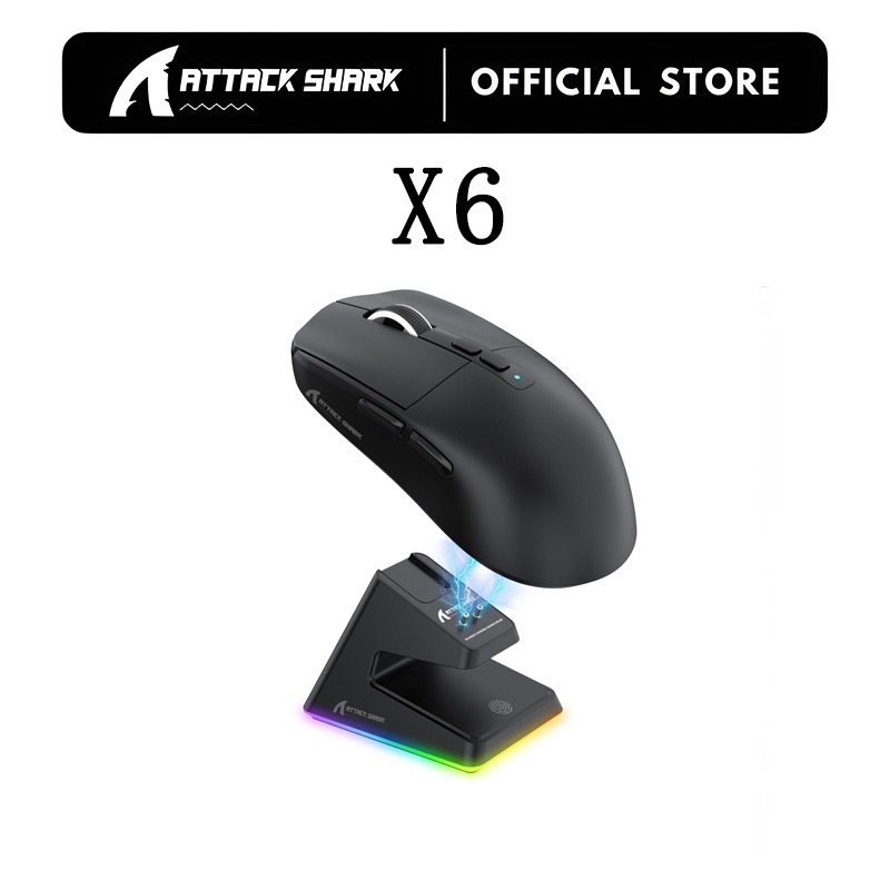 Mouse Bluetooth Attack Shark X6 PAW3395 Conexão Tri-Modo Base De Carregamento Magnética De Toque em Oferta na Shopee