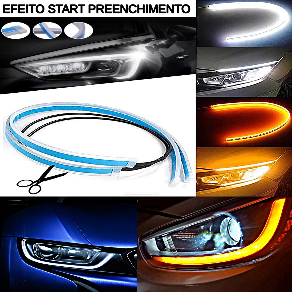Kit 2 peças Fita Led 60 cm DRL 3000k Flexivel Farol E Seta