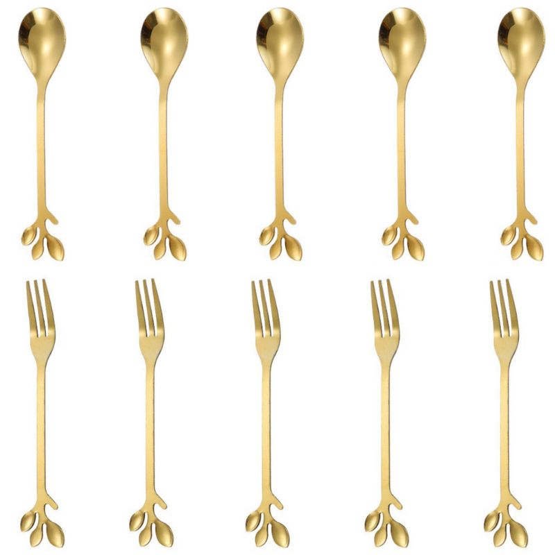 Kit jogo 10 Peças Conjunto De Colher garfo Criativo De Aço Inoxidável Talheres De Ouro Para Café
