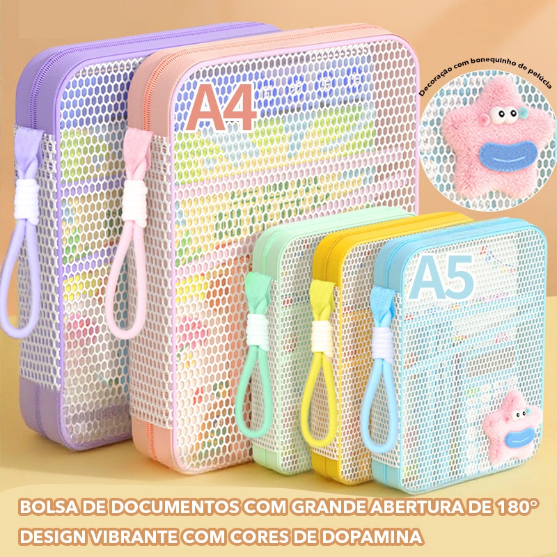 Organizador A4 com 3 Compartimentos, Alça de Mão e Abertura de 180° - Bolsa para Livros, Material Escolar e Documentos em Oferta na Shopee