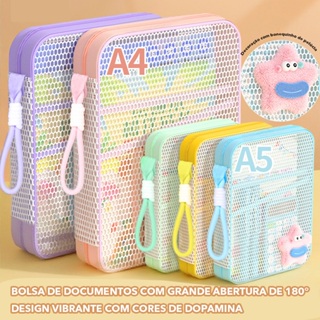Organizador A4 com 3 Compartimentos, Alça de Mão e Abertura de 180° - Bolsa para Livros, Material Escolar e Documentos em Oferta na Shopee