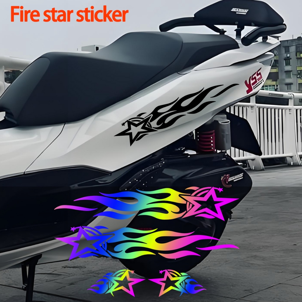Chama Estrela Motocicleta Adesivo À Prova Dwaterproof Água Reflexivo Vinil Scooter Lateral Carenagem Decalque Multi Cor