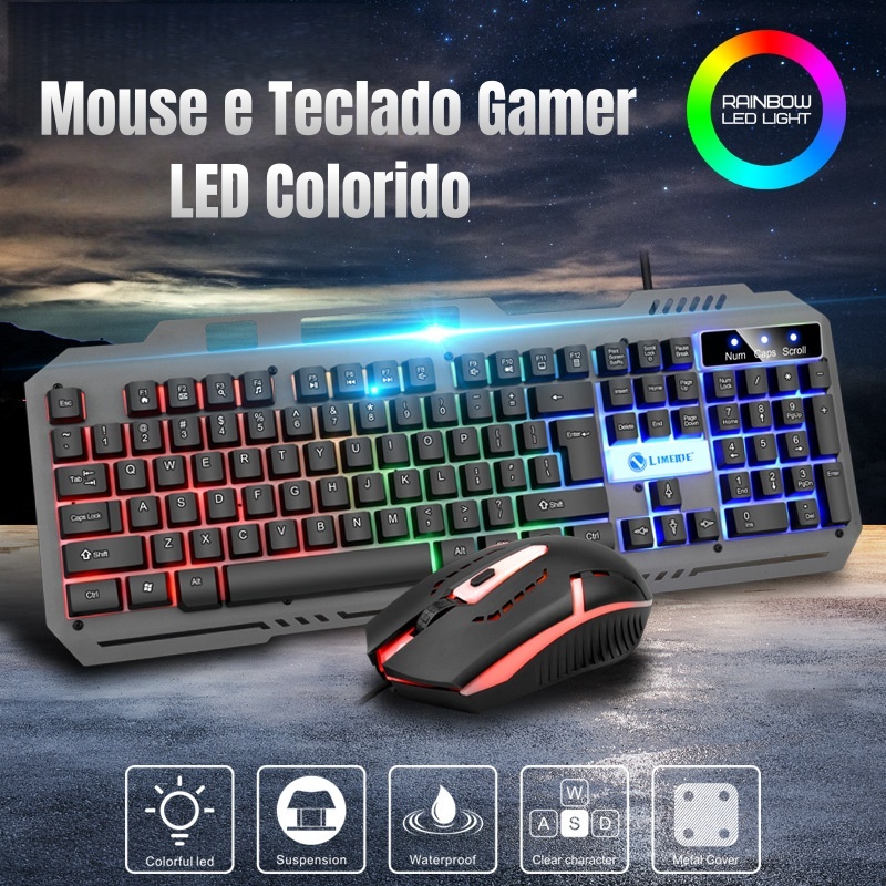 Teclado para jogos Teclado Semi-mecânico com cabo RGB LED Backlight Teclado para jogos Teclado de computador