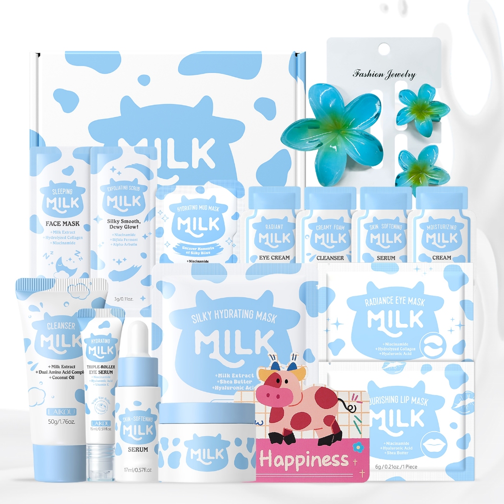 Rotina Completa Para Cuidados Com A Pele Leite LAIKOU : Kit De 16 Peças Itens Em Tamanho Real E De Viagem Hidratação , S
