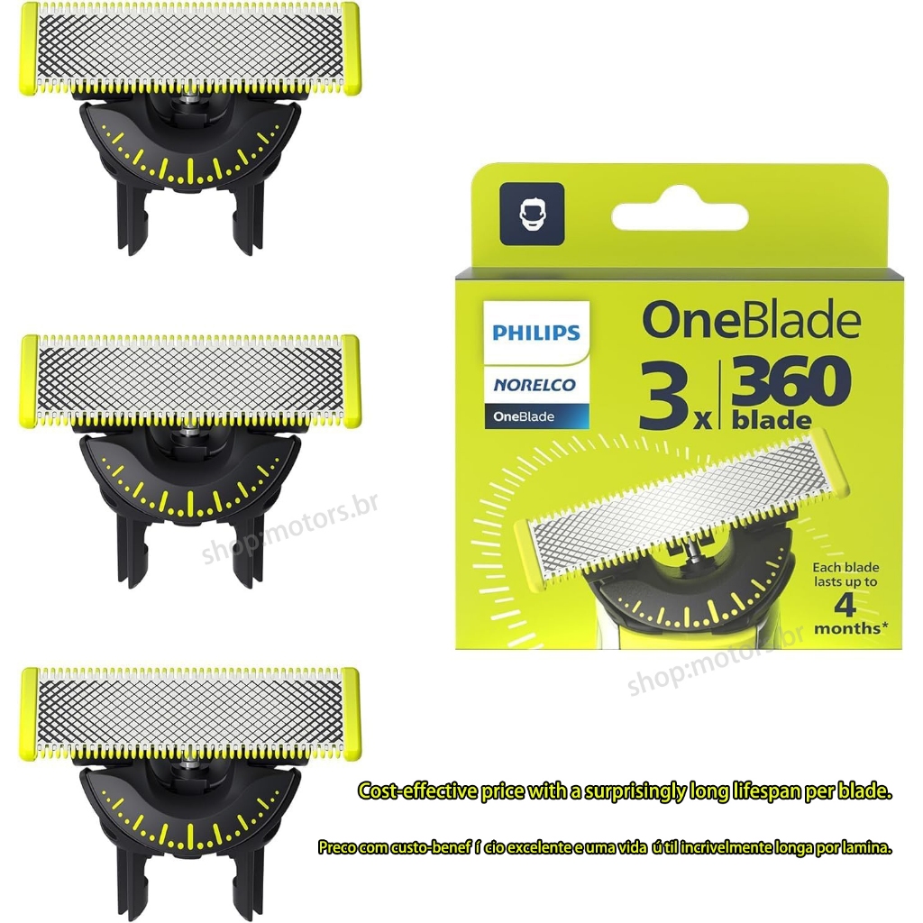 Lâmina de Reposição Philips OneBlade para QP2520, QP2530, Cabelo e Barba【Pronta Entrega! Enviamos em 24 horas】