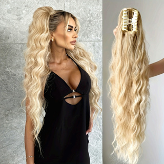 Garra Extensão De Rabo De Cavalo Cabelo Loiro 26 Polegadas Onda De Água Longa Fibra Resistente Ao Calor Sintético Adequa em Oferta na Shopee