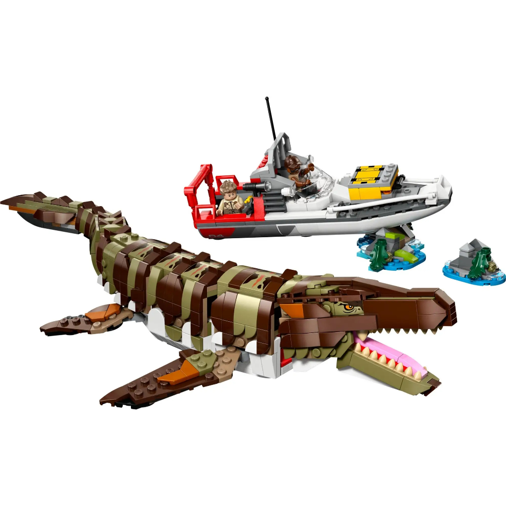 858 Unidades | Jurassic World Brick-Built Mosasaurus Boat Mission Blocos De Construção Brinquedos Educativos Compatíveis