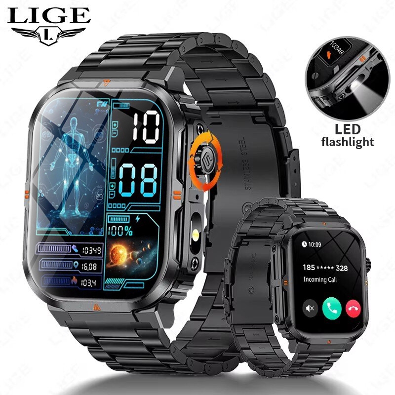 LIGE Multifuncional Relógio Inteligente LED Lanterna Esporte Relógios Monitor De Saúde Bluetooth Chamada IP68 À Prova Di em Oferta na Shopee