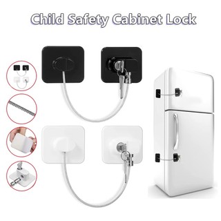 Kit 2 Trava Tranca Para Geladeira Freezer Porta Janela Gaveta Sem Furar Com Chave Preto E Branco