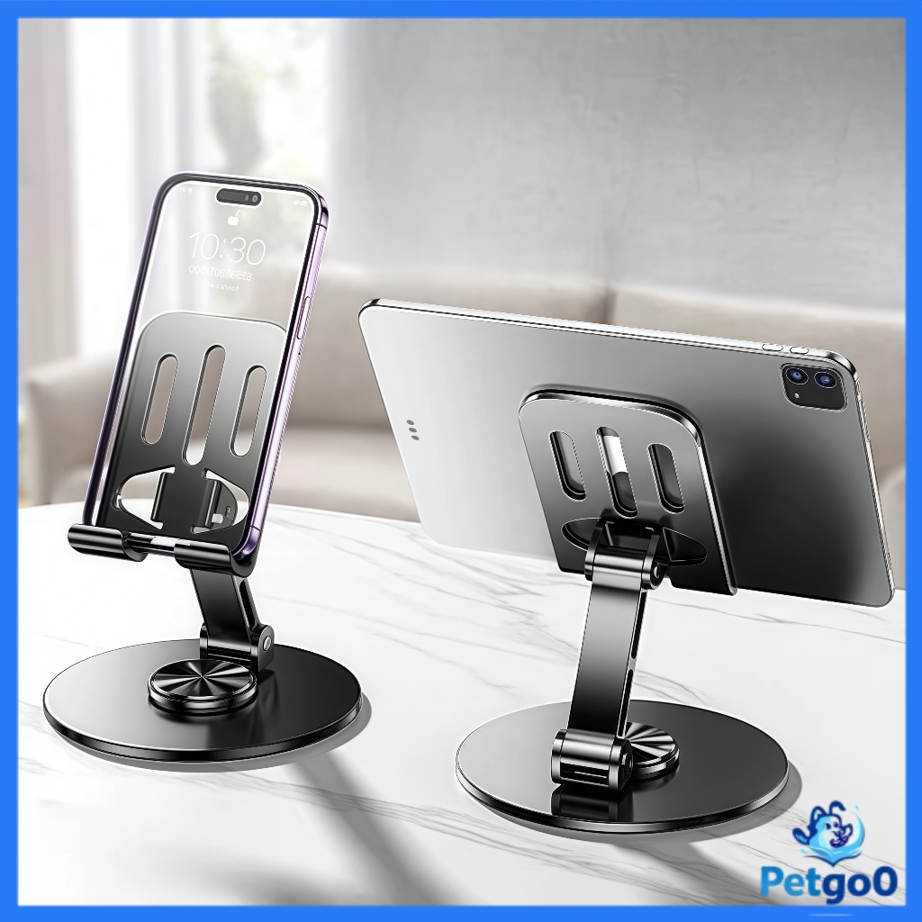 Suporte Alumínio de Mesa Base Rotatória Ajustável 360º Para Smartphones e Tablets