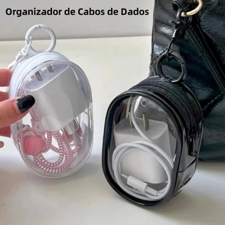 Estojo Portátil para Carregador Transparente com Gancho - Para Samsung Motorola Cabo Fone de Ouvido