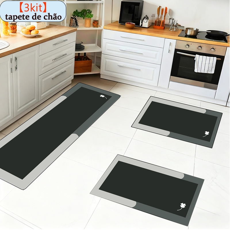 Kit 3 Tapetes Borracha Cozinha - Antiderrapante, Absorvente e Secagem Rápida 90x34 cm, 60x34 cm, 60x34cm