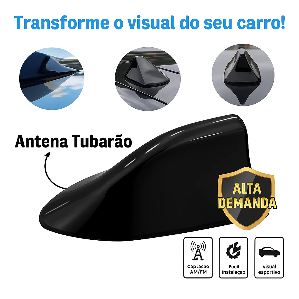 Antena de carro tipo barbatana de tubarão receptor funcional esportivo Universal antena de teto de sinal AM FM