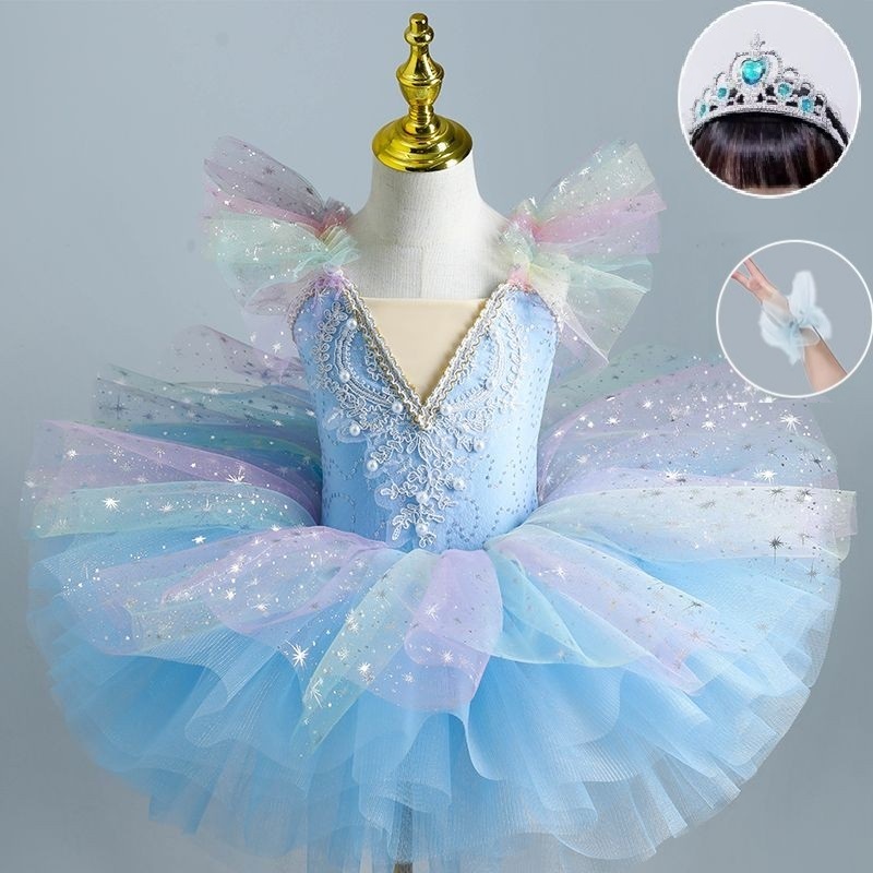 Vestido Para Crianças De Ballet Sete Cores Meninas Princesa Lantejoulas Tutu DanceClothes Performance Saias
