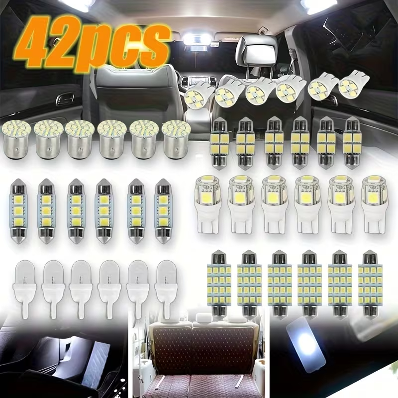 Kit 42PCS T10 de Lâmpada LED para Interior de Carro, Luz de Mapa, Porta, Placa de Licença