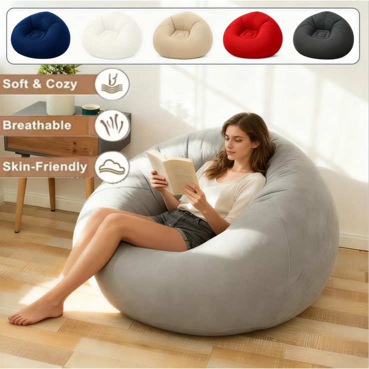 Poltrona Sofa Inflável Veludo Grosso – Preguiçoso Dobrável para Exterior e Interior, Sofa Cama de Lazer