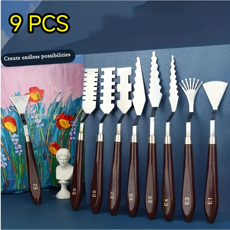 Kit 9 Paleta De Faca De Aço Inoxidável arte pintura Para Pintura A Óleo Espátula Raspador