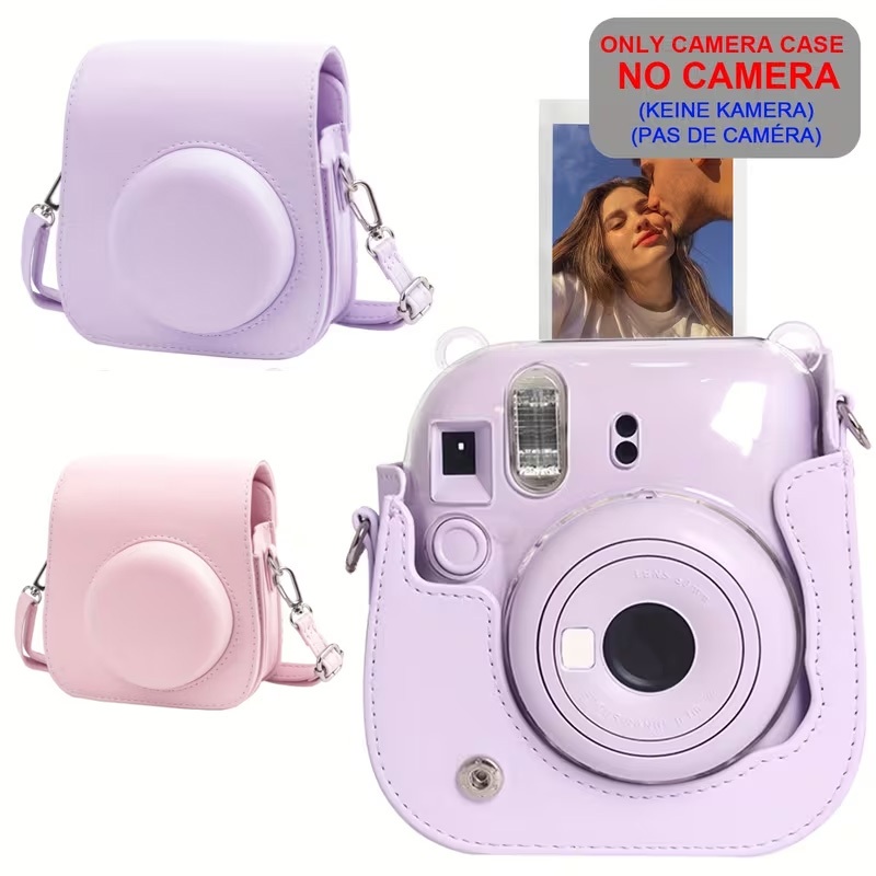 Bolsa Estojo Protetor de Couro para Câmer Fujifilm Instax Mini 12, C/ Alça de Ombro Ajustável/Removível