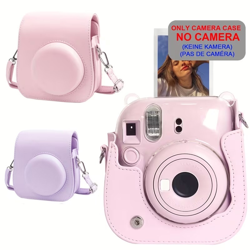 Bolsa Estojo Protetor de Couro para Câmer Fujifilm Instax Mini 12, C/ Alça de Ombro Ajustável/Removível