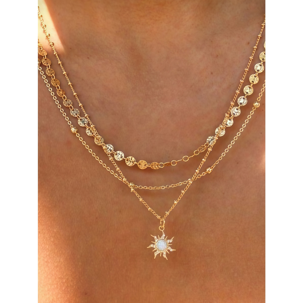 XUYU 3 Peças De Corrente De Emenda De Disco Clássico Retrô Com Pingente De Sol Em Camadas , Adequado Para Deslocamento D em Oferta na Shopee