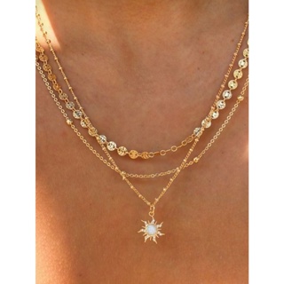 XUYU 3 Peças De Corrente De Emenda De Disco Clássico Retrô Com Pingente De Sol Em Camadas , Adequado Para Deslocamento D em Oferta na Shopee