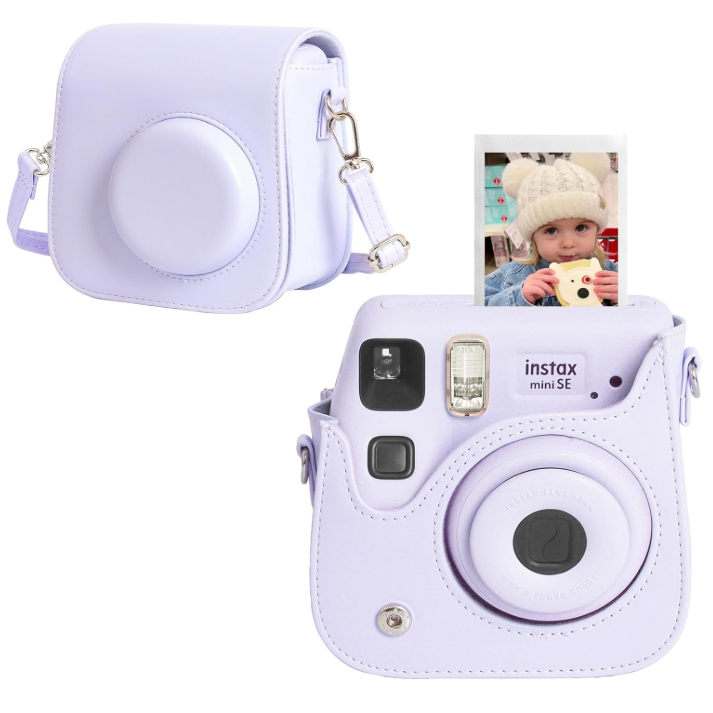 Bolsa Estojo Protetor de Couro para Câmer Fujifilm Instax Mini 12, C/ Alça de Ombro Ajustável/Removível