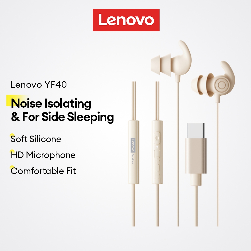 Fones De Ouvido Com Fio Lenovo YF40 E Para Dormir Design De Isolamento De Ruído Silicone Macio Lateral Microfone HD em Oferta na Shopee