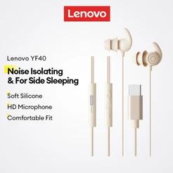 Fones De Ouvido Com Fio Lenovo YF40 E Para Dormir Design De Isolamento De Ruído Silicone Macio Lateral Microfone HD