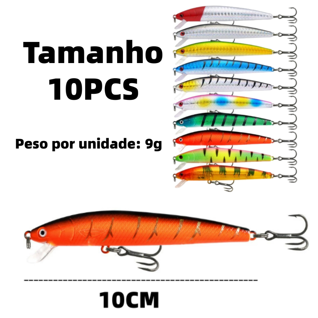 Kit 10 Iscas Artificiais Importadas Equipamento De Pesca10cm/9g Afundamento Afund em Oferta na Shopee